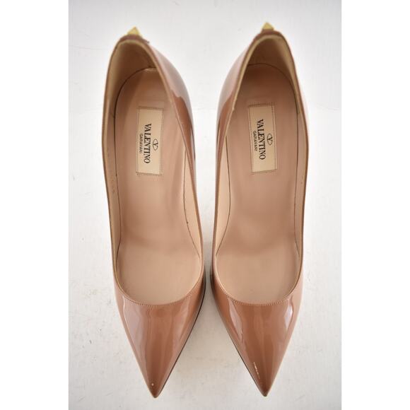 Valentino Rockstud Dark Nude Beige Patent Leather Pointed Heel Classic Pump 36.5 - Picture 6 of 11